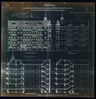 Wohnhaus Waldstraße 40 / Wiclefstraße, Berlin-Moabit: Schnitte und Ansichten 1:100