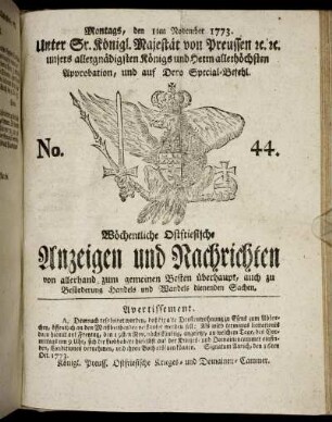 No. 44. Montags, den 1ten November 1773.