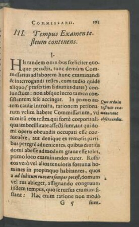 III. Tempus Examen testium continens.
