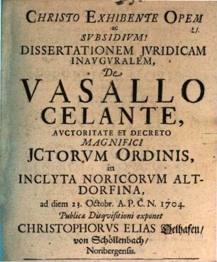 Diss. iur. inaug. de vasallo celante