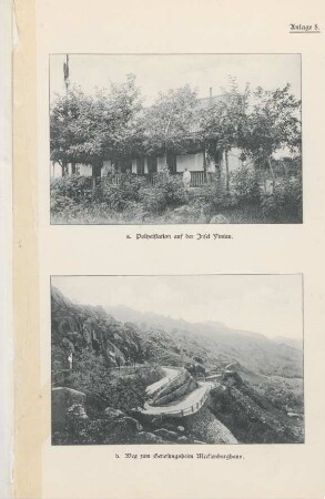 Anlage 8. a. Polizeistation auf der Insel Yintau. b. Weg zum Genesungsheim Mecklenburghaus