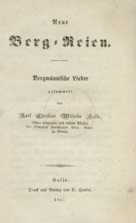 Neue Berg-Reien : Bergmännische Lieder