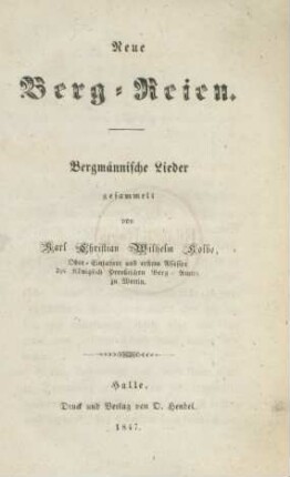Neue Berg-Reien : Bergmännische Lieder