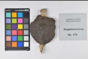 Siegler: Münster, Stift St. Mauritz Überlieferungsart: Original. Stoff: Wachs Farbe: braun Form: oval. Durchmesser: Art: Typ: Umschrift: SANCTVS MAVRITIVS