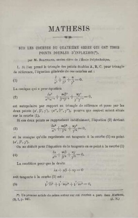 SUR LES COURBES DU QUATRIÈME ORDRE QUI ONT TROIS POINTS DOUBLES D´INFLEXION.