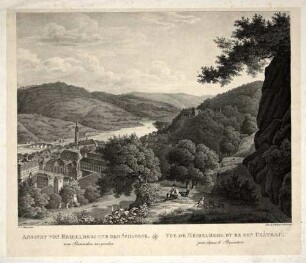 Ansicht von Heidelberg und dem Schlosse, vom Riesenstein aus gesehen - Vue de Heidelberg et son château, prise depuis le Riesenstein
