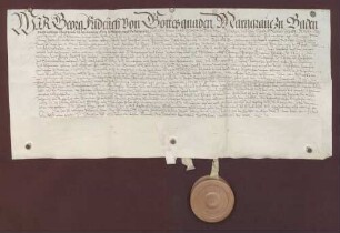 Markgraf Friedrich V. von Baden-Durlach und Graf Johann Jakob von Eberstein für sich und als Vormund seines Brudersohns Philipp von Eberstein versprechen sich Aufrechterhaltung des Burgfriedens von 1505