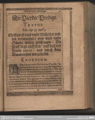 Die Vierdte Predigt. Textus Esa. cap. 53. vers. 5