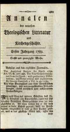 Sechs und zwanzigste Woche