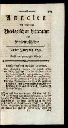 Sechs und zwanzigste Woche