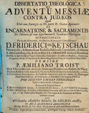 Dissertatio theologica De Adventu Messiae Contra Judaeos