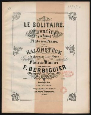 Le solitaire : cavatine à la Rossini ; pour flûte avec Piano ; op. 131