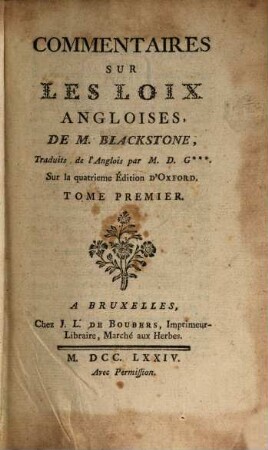 Commentaires sur les loix angloises, 1