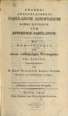 Fabularum Aesopicarum libri V.