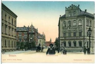 Döbeln. Bahnhofstraße mit Hotel Kronprinz und Pferdewagen