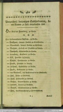 Verzeichniß derjenigen Subscribenten, deren Namen zu spät eingelaufen sind