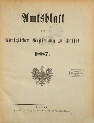 Amtsblatt der Regierung in Kassel. 1887