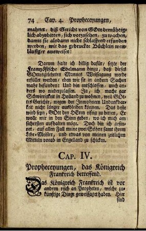 Cap. IV. Propheceyungen, das Königreich Frankreich betreffend.