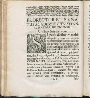 Prorector Et Senatus Academiæ Christian-Albertinæ Kiloniensis, Civibus Suis Salutem.