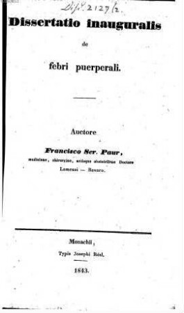 Dissertatio inauguralis de febri puerperali