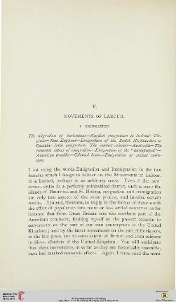 V. Movements of labour - I. Emigration