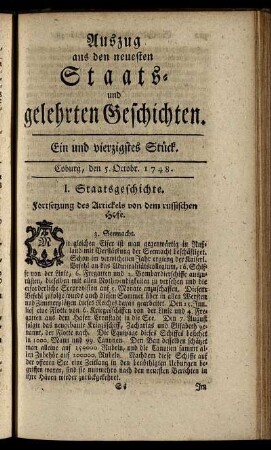 Ein und vierzigstes Stück. Coburg, den 5. Octobr. 1748.