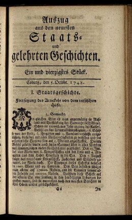 Ein und vierzigstes Stück. Coburg, den 5. Octobr. 1748.