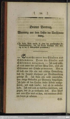 Dritter Vortrag. Warnung vor dem Laster der Verschwendung