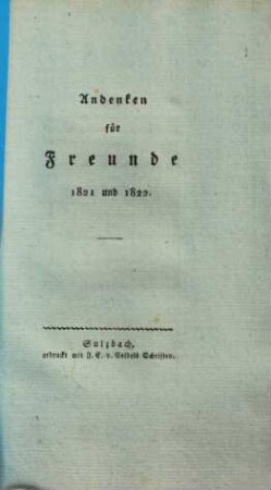 Andenken für Freunde. 1821/22