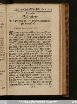 Ein ander Schreiben, An einen Freund, der die ihm anvertraute Sachen offenbaret.