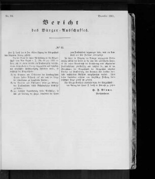 Nr. 26 Bericht des Bürger-Ausschusses. December 1861