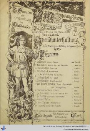 Programm der Musikalischen Abendunterhaltung zu Gunsten der Restaurierung des Kaufhauses.