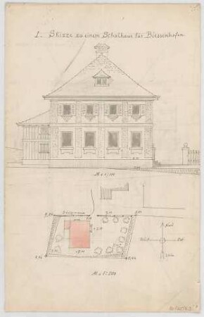 Thiersch, August ; Biessenhofen / Allgäu (Bayern); Schule - Lageplan, Ansicht
