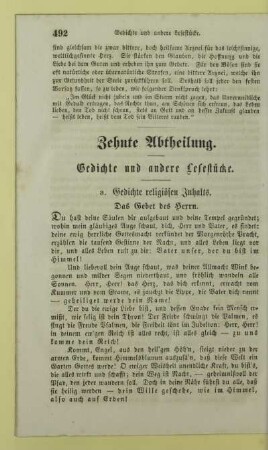 Zehnte Abtheilung. Gedichte und andere Lesestücke