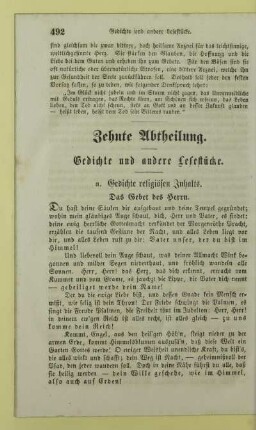 Zehnte Abtheilung. Gedichte und andere Lesestücke