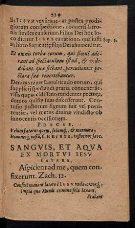 Sanguis, Et Aqua Ex Mortui Iesu Latere.