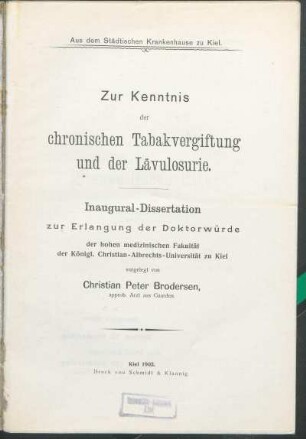 Zur Kenntnis der chronischen Tabakvergiftung und der Lävulosurie