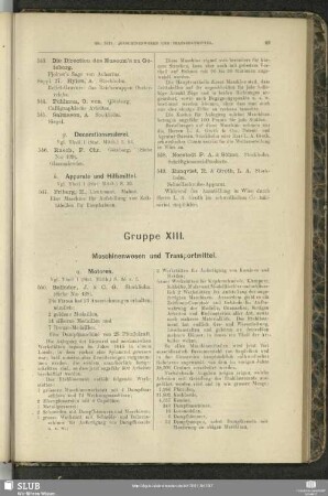 Gruppe XIII. Maschinenwesen und Transportmittel