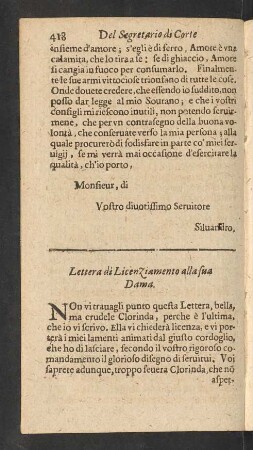 Lettera di Licenziamento alla sua Dama.