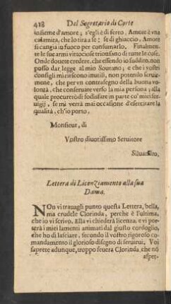 Lettera di Licenziamento alla sua Dama.