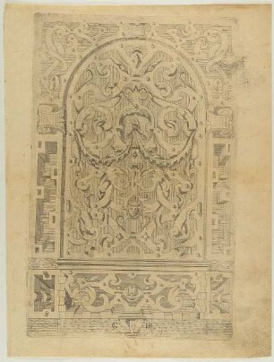 Füllung mit Schweifwerkgroteske, Blatt 8 aus der Folge: "Schweyf Buoch. Coloniae : sumptibus ac formulis Iani Bussmacheri, anno salutis 1599"