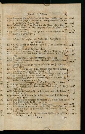 187-197, Medici & Historiae Naturalis Scriptores in Octavo. - Philosophici & Mathematici in Octavo.