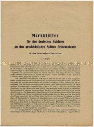 Informationsschrift für Wehrmachtssoldaten über die antiken Stätten im besetzten Griechenland