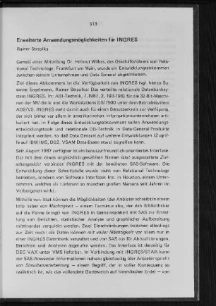 Erweiterte Anwendungsmöglichkeiten für INGRES
