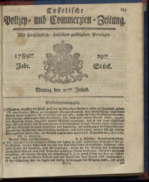 29tes Stueck, Montag den 20ten Julius. 1789