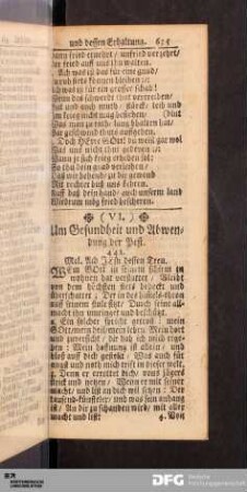 (VI.) Um Gesundheit und Abwendung der Pest.