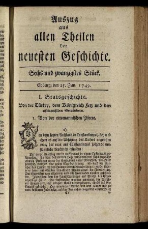 Sechs und zwanzigstes Stück. Coburg, den 25. Jun. 1749.