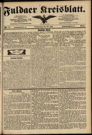 Erste Ausgabe vom Donnerstag, den 30. Juni 1904.
