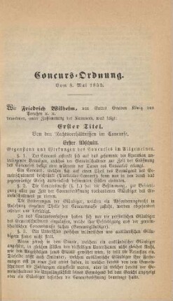 Erster Titel : Von den Rechtsverhältnissen im Concurse