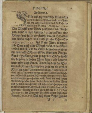 ... Weiln diß gegenwertige Leben nicht allein ein kurtzes, sondern ein mühseliges vnd elendes ist ...